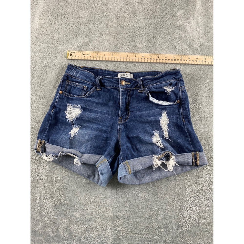 Judy Blue Los Angeles Womens Distressed Denim Shorts Dark Wash Cuffed Size L - Picture 6 of 14